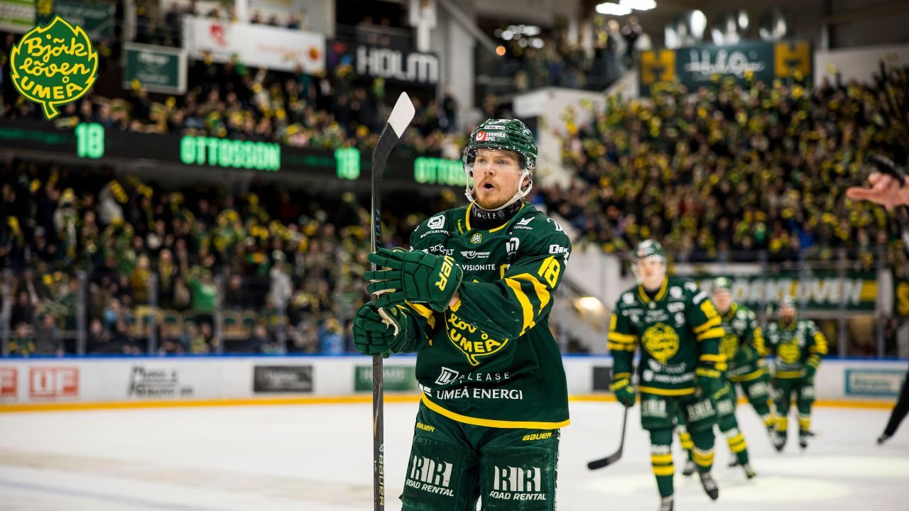 Björklöven-spelare på isen framför publik i Umeå – Björklöven shop öppnar popup-butik i kvarteret Utopia.