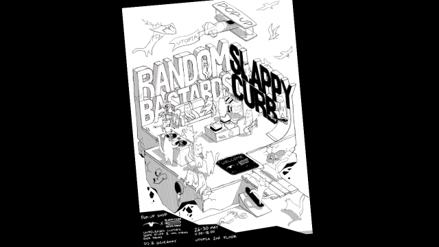 Random bastards pop up-butik i kvarteret Utopia 26-30 maj 2026.