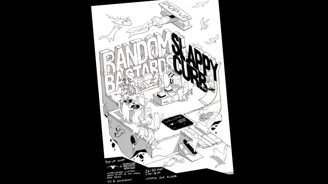 Random bastards pop up-butik i kvarteret Utopia 26-30 maj 2026.